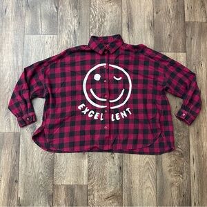 Befree Button Down oversized Shirt Excellent Smile Women’s Size XS Pink Black